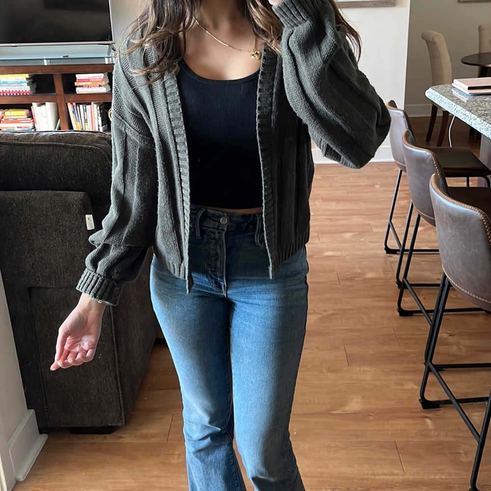 Army green cardigan